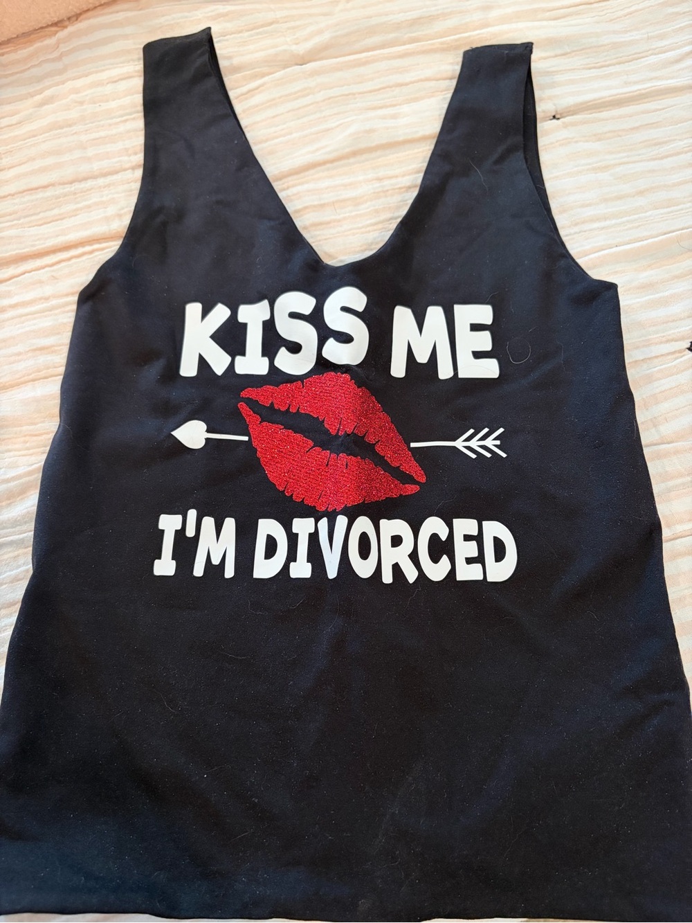 Kiss Me I'm Divorced Black Graphic Tank with Red Lips